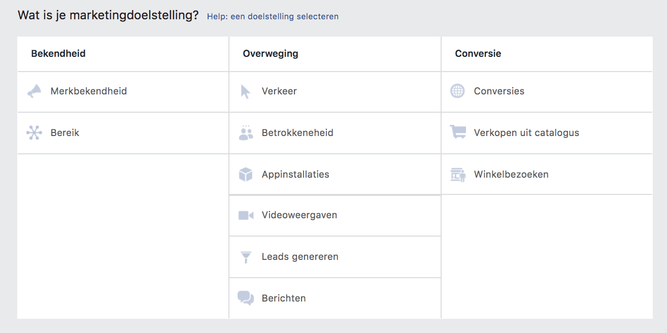 Facebook marketingdoelstelling kiezen