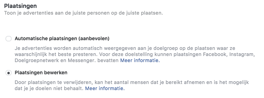 Facebook advertenties - plaatsingen