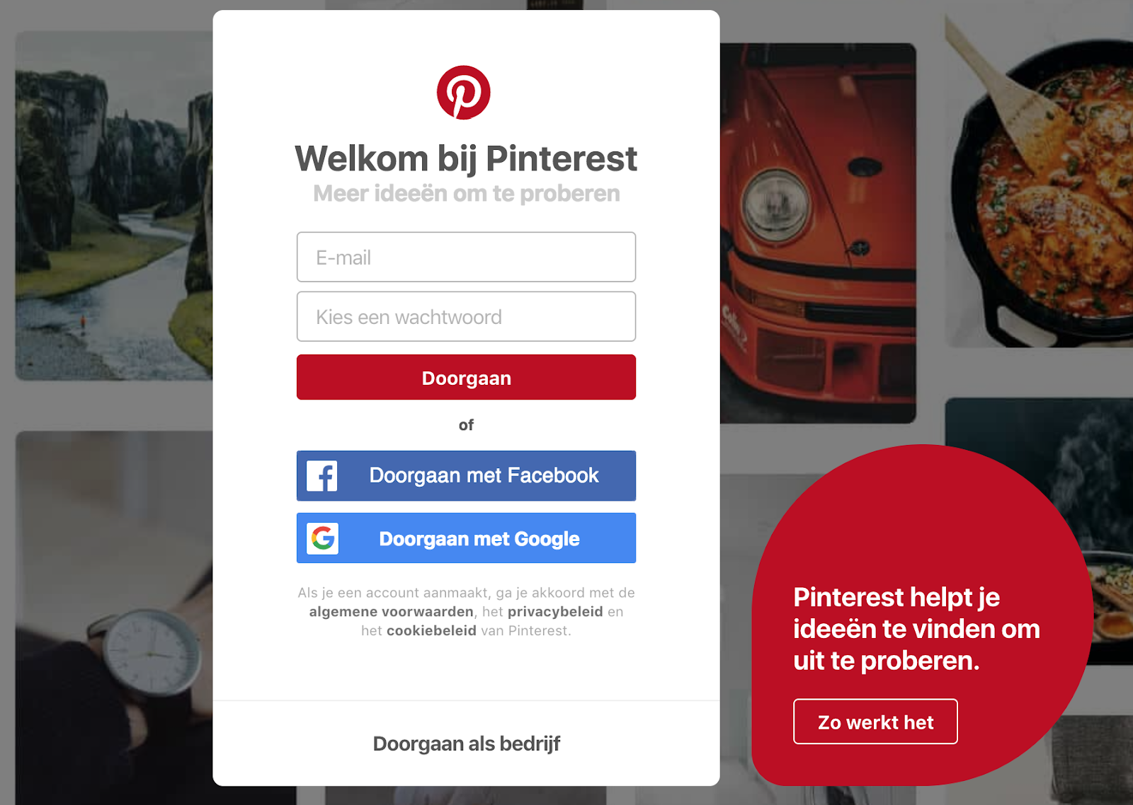 Registreren op Pinterest