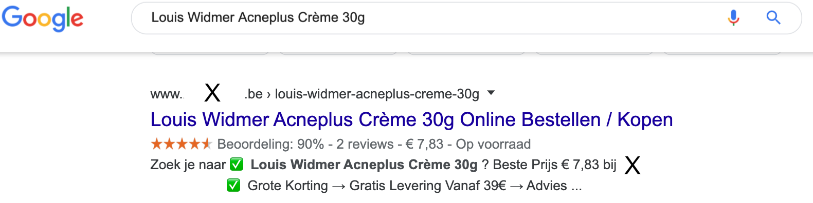 E-commerce SEO - zoekresultaat met product markup