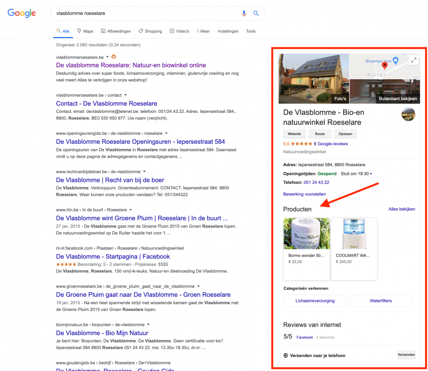 E-commerce SEO - Google Mijn Bedrijf - producten uitlichten