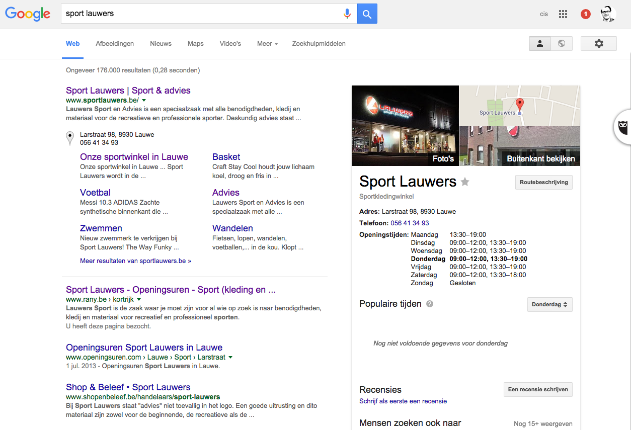 zoekresultaat Google Mijn Bedrijf